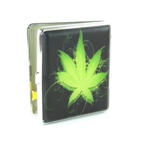Cigarette Case Black Green Cannabis Leaf