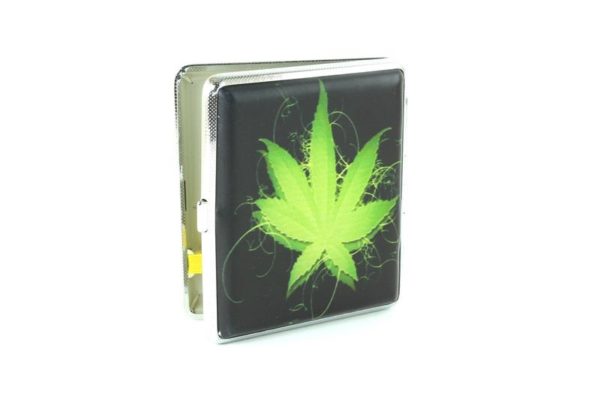 Cigarette Case Black Green Cannabis Leaf