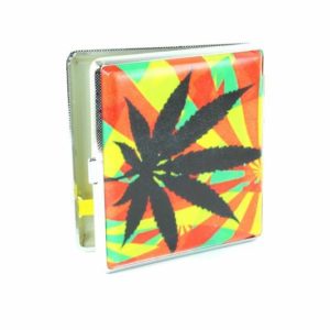 Cigarette Case Cannabis Metallic Box Black Ganja Leaf