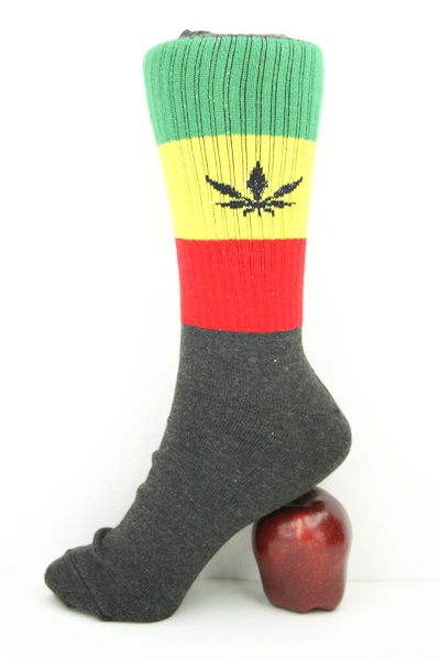 Long Black Rasta Sock Cannabis Leaf