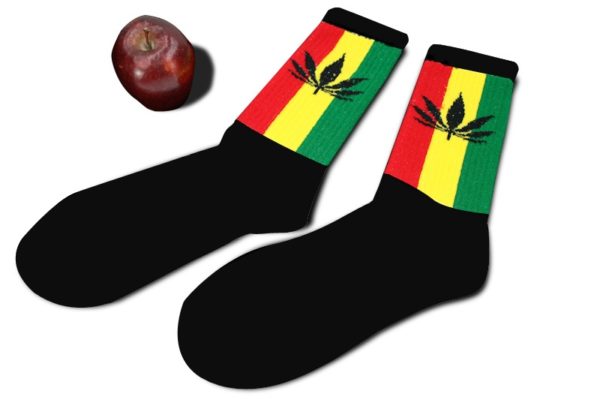 Long Socks Black Marijuana Leaf Rasta Stripes