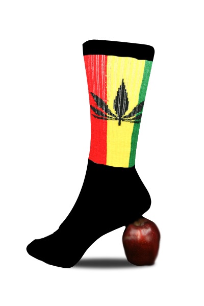 Long Socks Black Marijuana Leaf Rasta Stripes