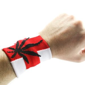 Wristband White Red Cross Black Leaf