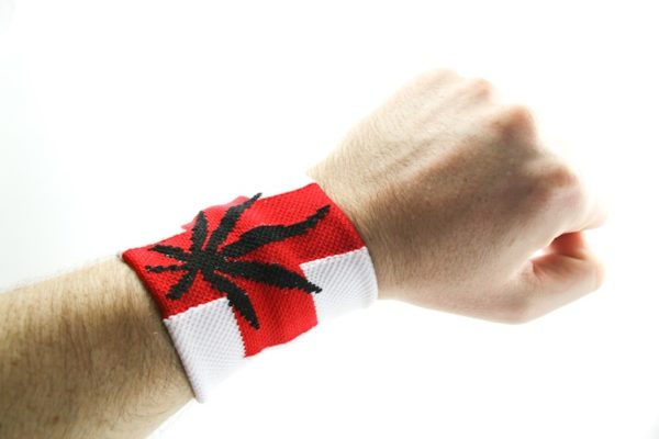 Wristband White Red Cross Black Leaf