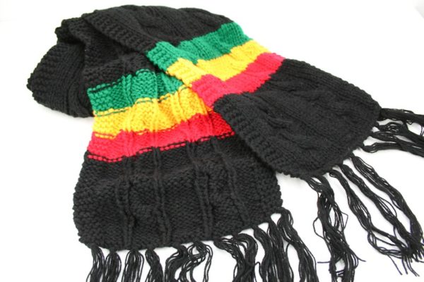 Scarf Black with Green Yellow Red Stripes