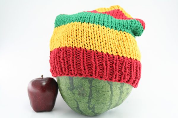 Beanie Long Large Stripes Green Yellow Red