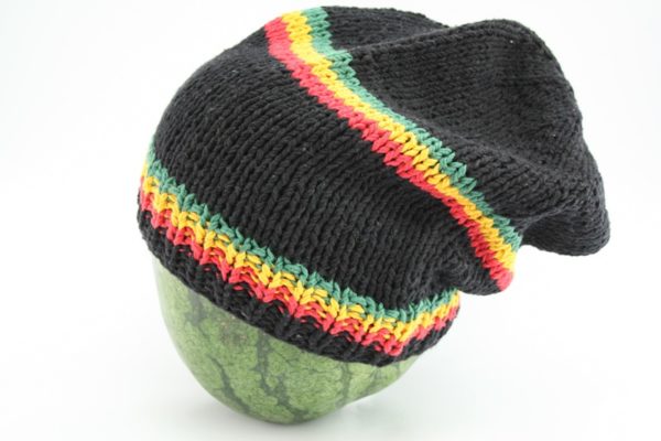 Beanie Black Long Forehead And Middle Stripes Green Yellow Red