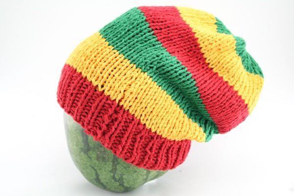 Beanie Long Large Stripes Green Yellow Red