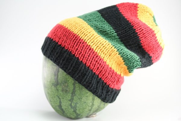 Beanie Long Large Stripes Green Yellow Red Black