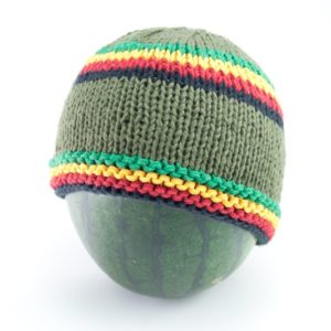 Beanie Green Short Forehead And Middle Stripes Green Yellow Red Black