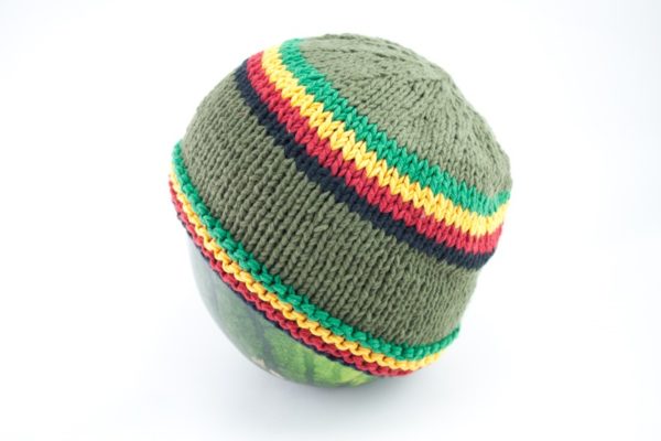 Beanie Green Short Forehead And Middle Stripes Green Yellow Red Black
