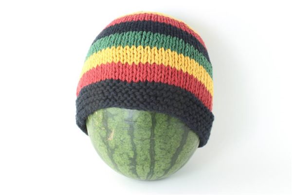 Beanie Short Large Stripes Green Yellow Red Black
