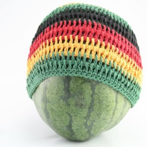 Beanie Short Large Stripes Black Red Yellow Green