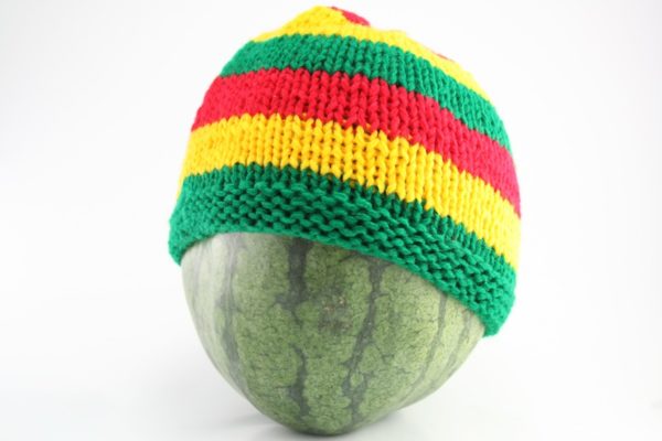Beanie Short Large Stripes Red Green Yellow