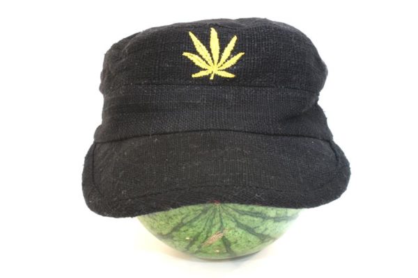 Cap Hemp Black Cannabis Leaf Gold