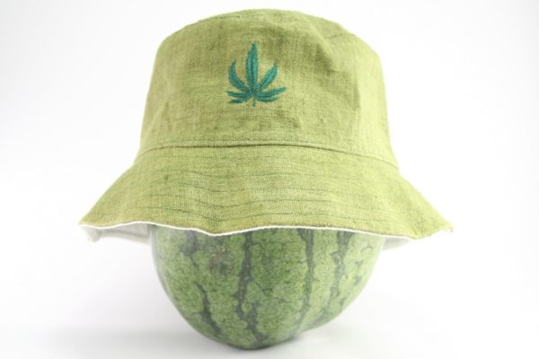Bucket Hat Green Kaki Cannabis Leaf