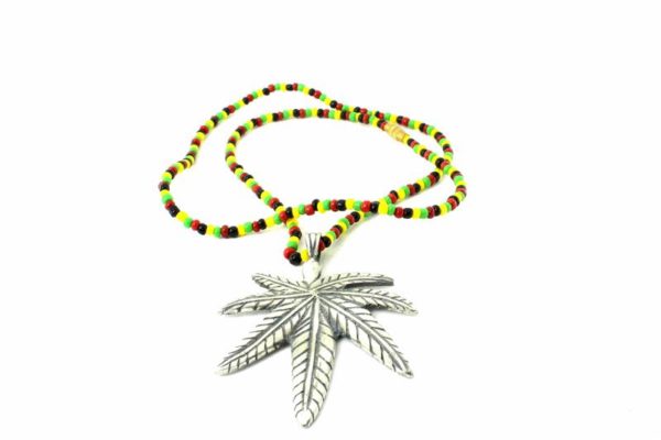 Necklace Rasta Beads Cannabis Leaf