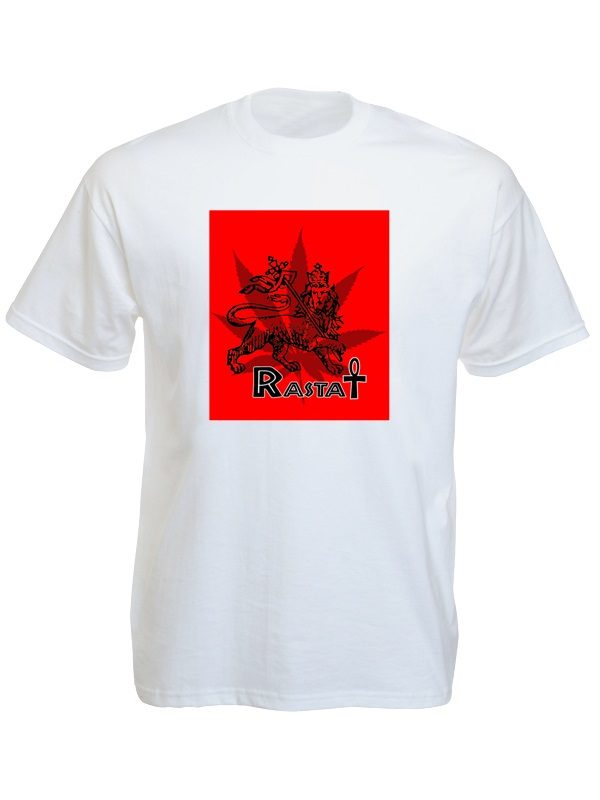 Rasta Ankh Lion Cannabis White Tee-Shirt
