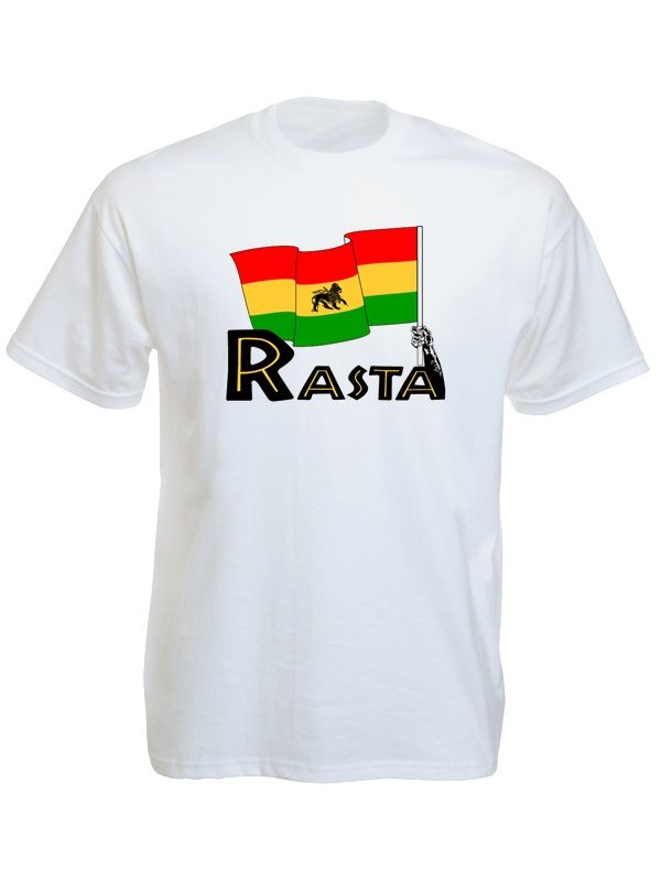 Green Yellow Red Lion Rasta Flag White Tee-Shirt