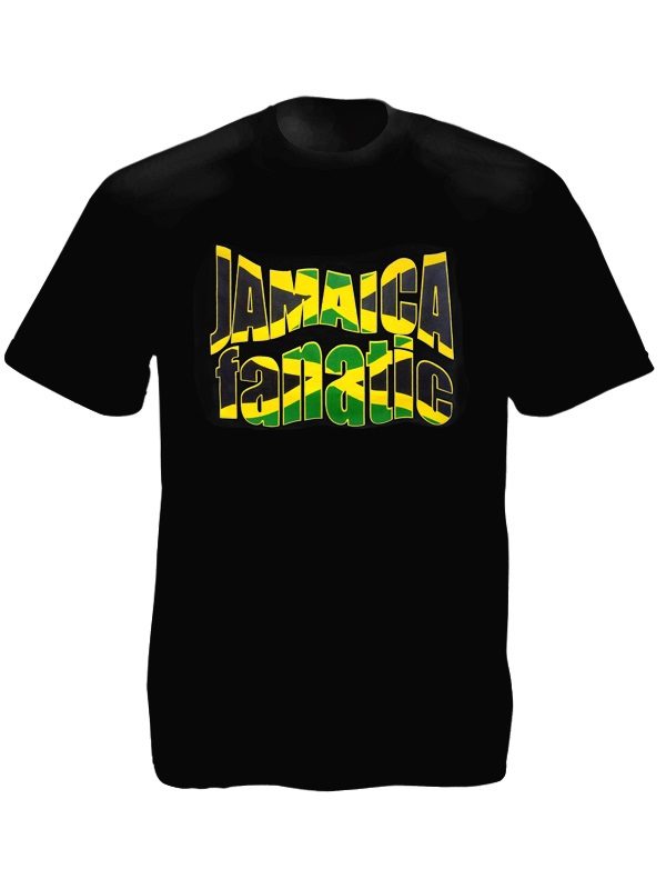 Jamaica Flag Colors Fanatic Black Tee-Shirt