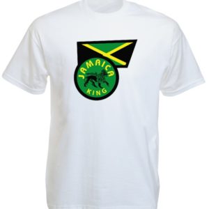 Jamaica King Lion of Judah With Jamaican Flag White T-Shirt Short Sleeves