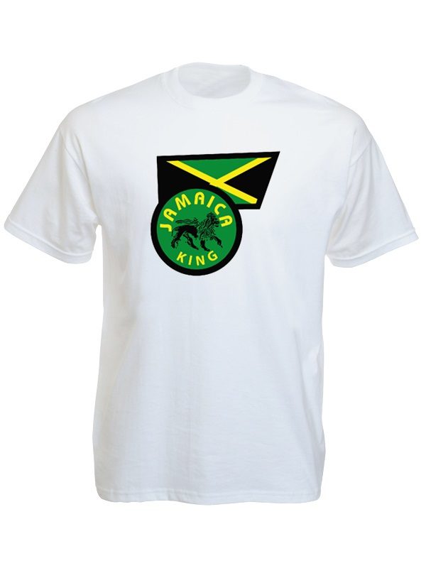 Jamaica King Lion of Judah With Jamaican Flag White T-Shirt Short Sleeves