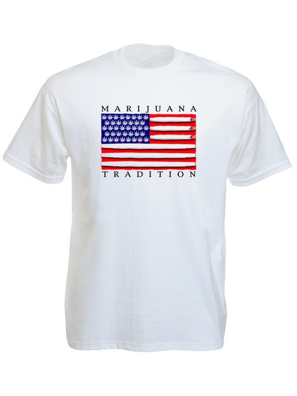 Marijuana Tradition USA Flag White Tee-Shirt