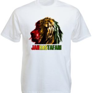 Jah Rastafari Lion Head White Tee-Shirt