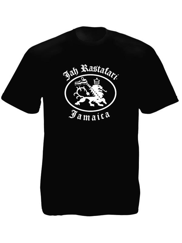 Jah Rastafari Jamaica Rasta Lion Black Tee-Shirt