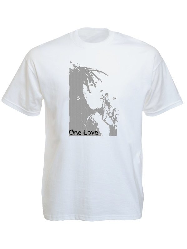 Black and White Bob Marley One Love White Tee-Shirt