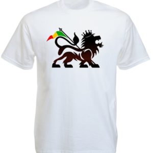 Lion of Judah Rasta Flag White T-Shirt Short Sleeves Black Green Yellow Red