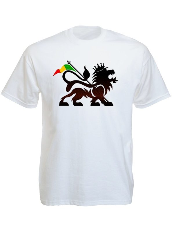 Lion of Judah Rasta Flag White T-Shirt Short Sleeves Black Green Yellow Red