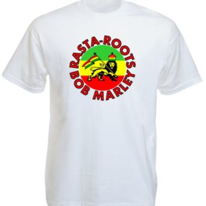 Rasta Roots Bob Marley White T-Shirt Short Sleeves Lion Of Judah
