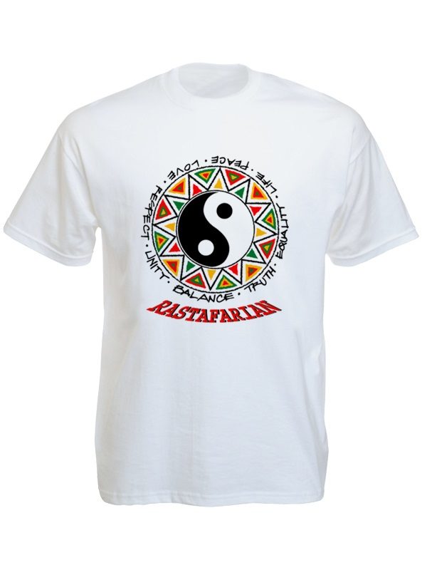 Yin & Yang Rastafarian White Tee-Shirt