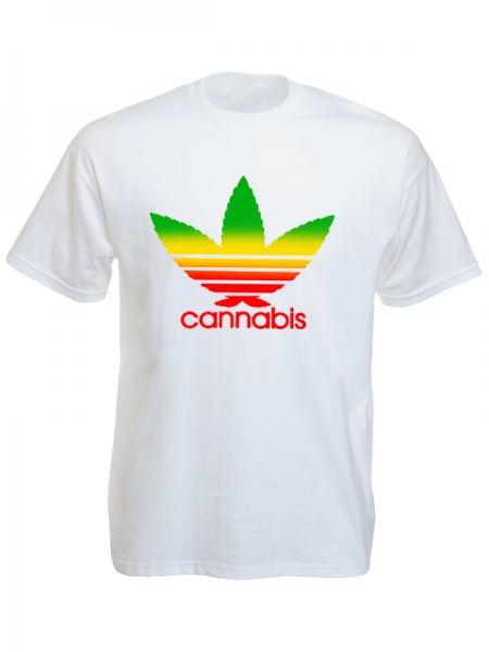 Adidas Cannabis White T-Shirt Short Sleeves Green Yellow Red