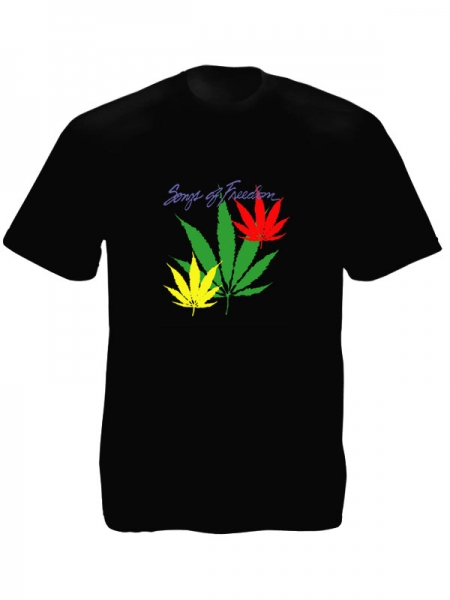 Songs of Freedom Black T-Shirt Short Sleeves Marijuana Leaves