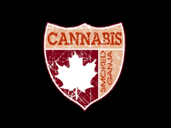 Arms of Canada Cannabis Maple Leaf Black Tee-Shirt